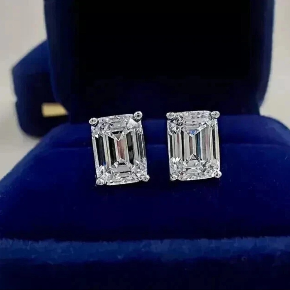 Genuine 4CT MS Diamond Emerald Cut Earrings